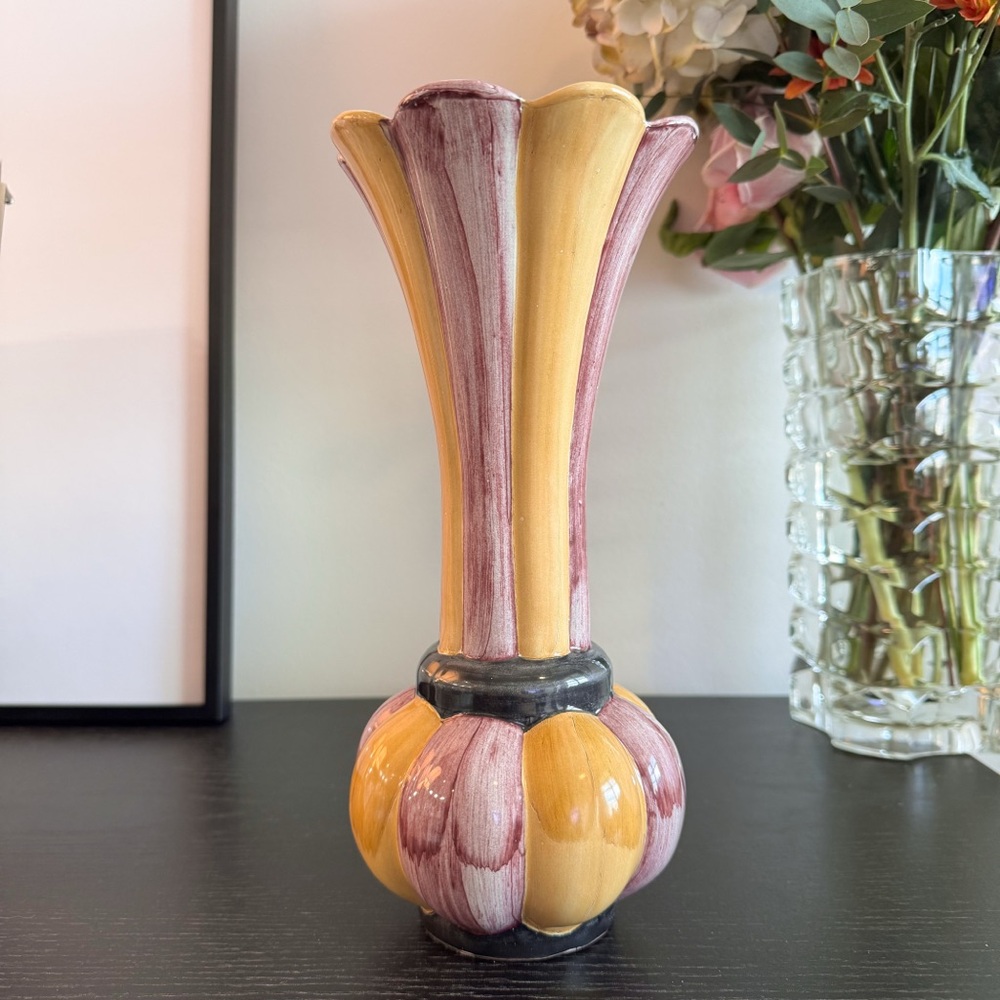 Mackenzie Childs Toquacy Frank Mustard Trumpet Stripe retired Vase